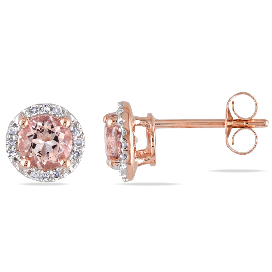 1.10 Carat (ctw) Morganite and Diamond Halo Earrings in 10K Rose Pink Gold Image 1