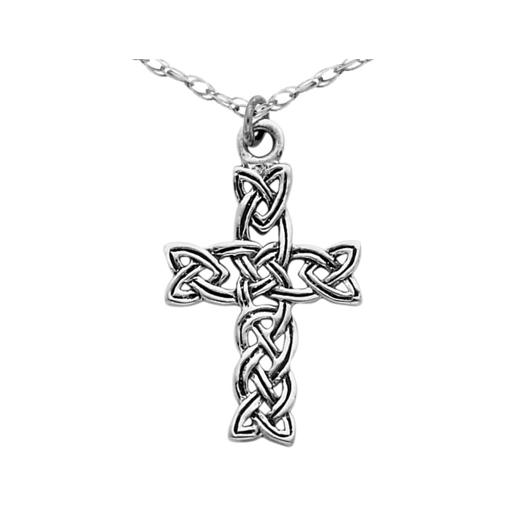 Antiqued Celtic Cross Pendant Necklace in Sterling Silver with Chain Image 1