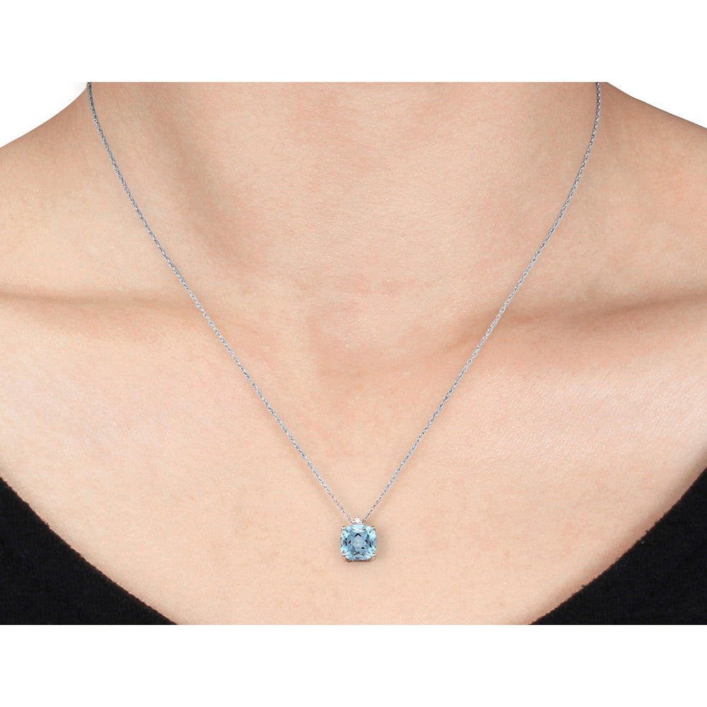 2.5 Carat (ctw) Blue Topaz and Diamond Pendant Necklace in 10K White Gold with Chain Image 2