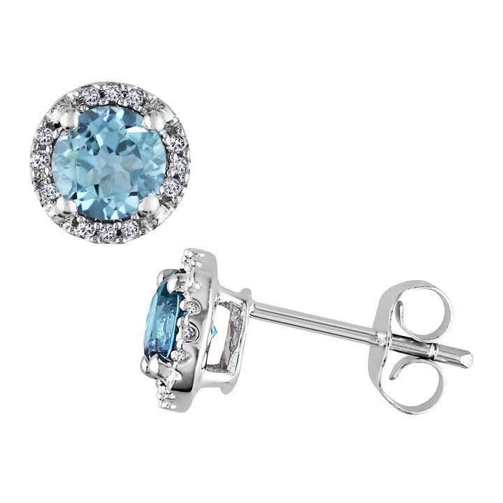 1.13 Carat (ctw) Blue Topaz Halo Stud Earrings in 10K White Gold with Diamonds Image 1