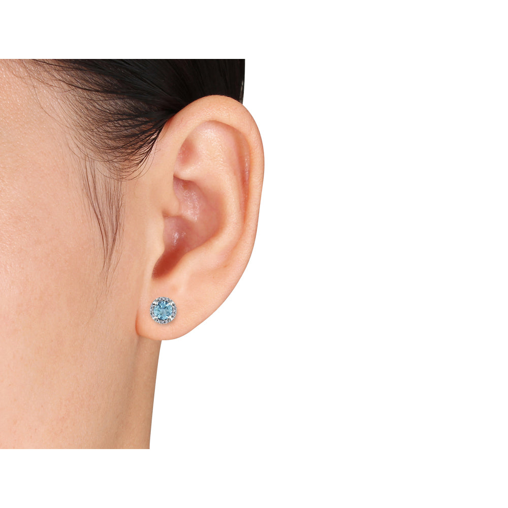 1.13 Carat (ctw) Blue Topaz Halo Stud Earrings in 10K White Gold with Diamonds Image 2