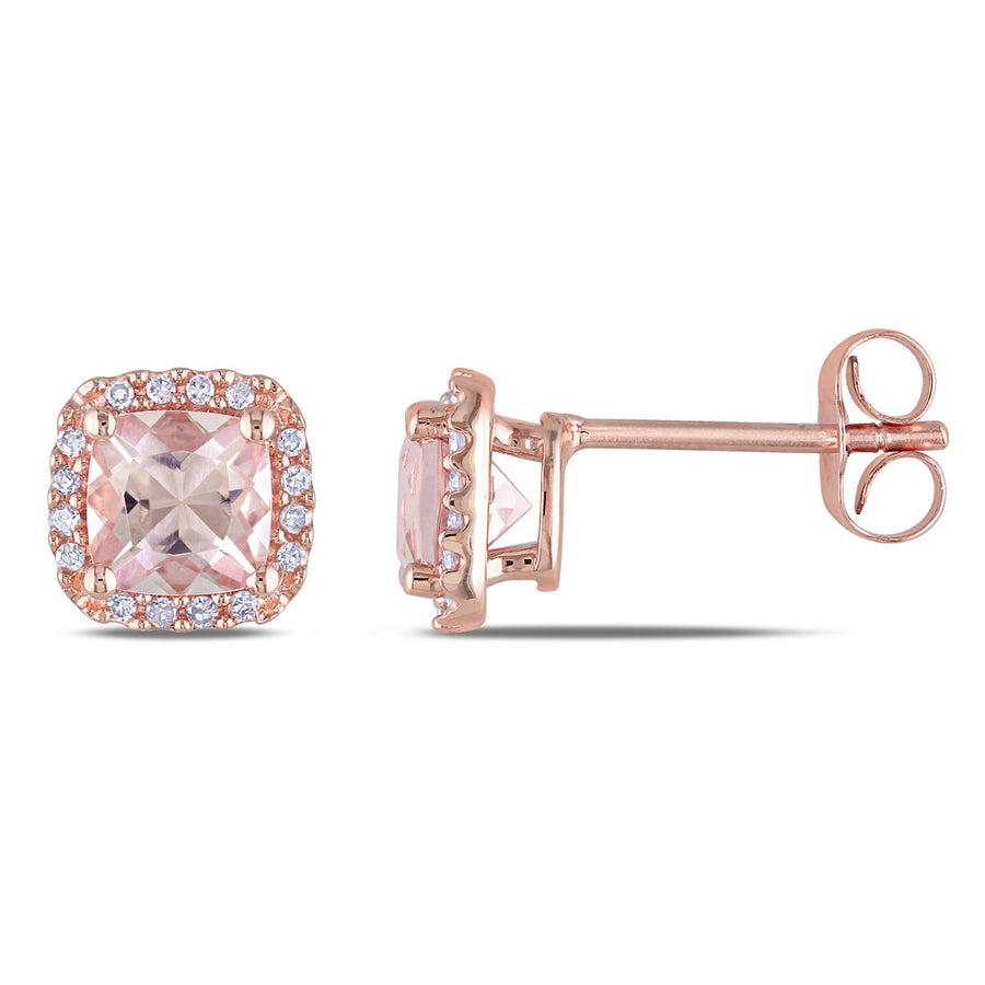 1.20 Carat (ctw) Morganite and Diamond Halo Post Earrings in 10K Rose Pink Gold Image 1