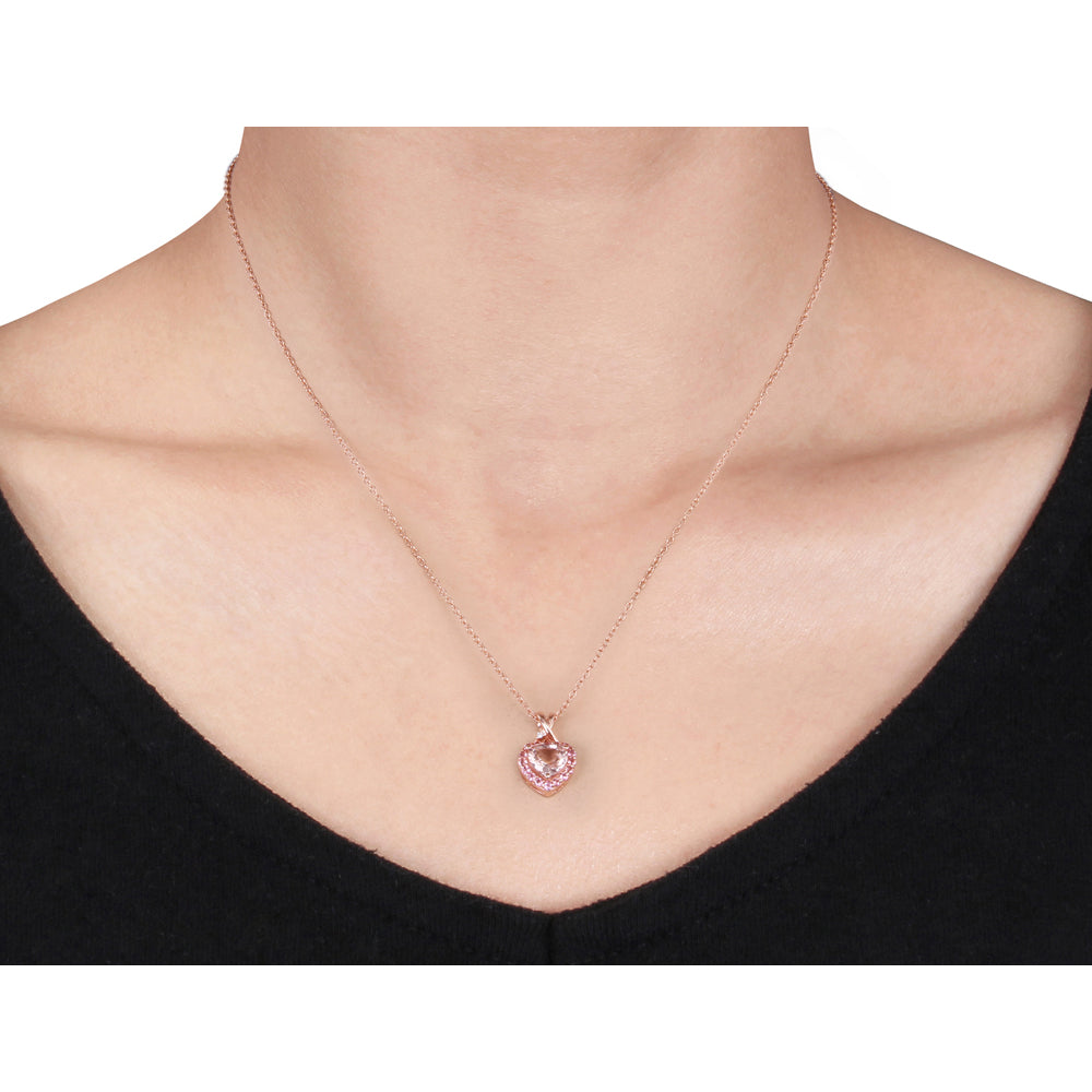 1.33 Carat (ctw) Morganite and Pink Tourmaline Heart Pendant Necklace in Rose Plated Sterling Silver with Chain Image 2