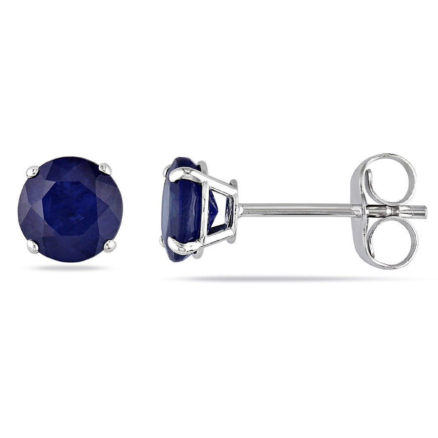 1.20 Carat (ctw) Natural Blue Sapphire Solitaire Earrings in 14K White Gold Image 1