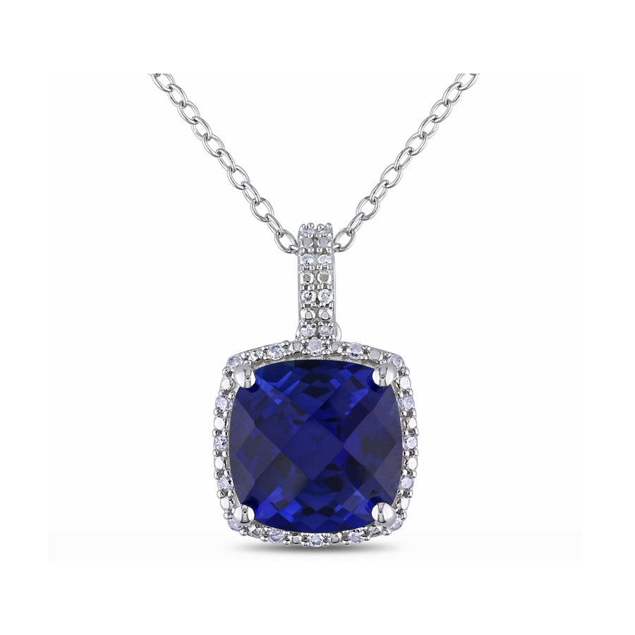 5.85 Carat (ctw) Lab-Created Blue Sapphire and Diamond Pendant Necklace in Sterling Silver with Chain Image 1