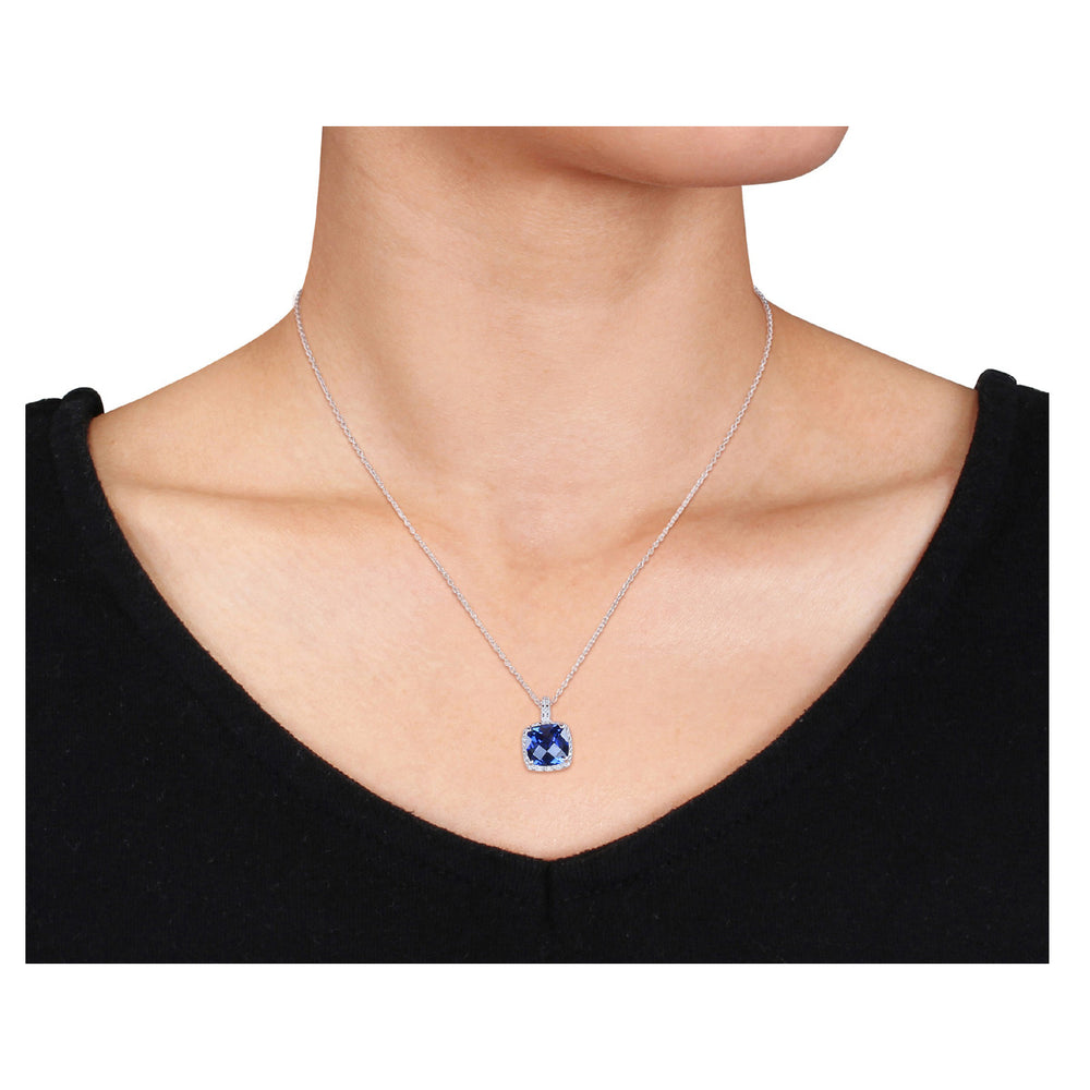 5.85 Carat (ctw) Lab-Created Blue Sapphire and Diamond Pendant Necklace in Sterling Silver with Chain Image 2