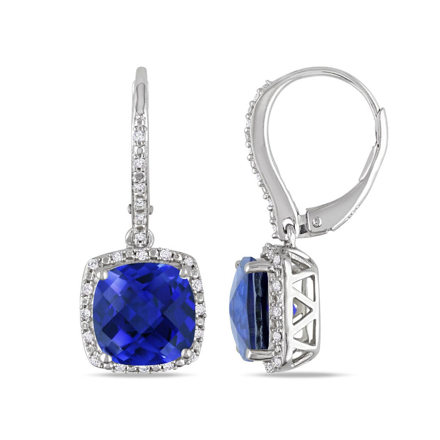 Lab-Created Blue Sapphire and Diamond Earrings 6.70 Carat (ctw) in Sterling Silver Image 1