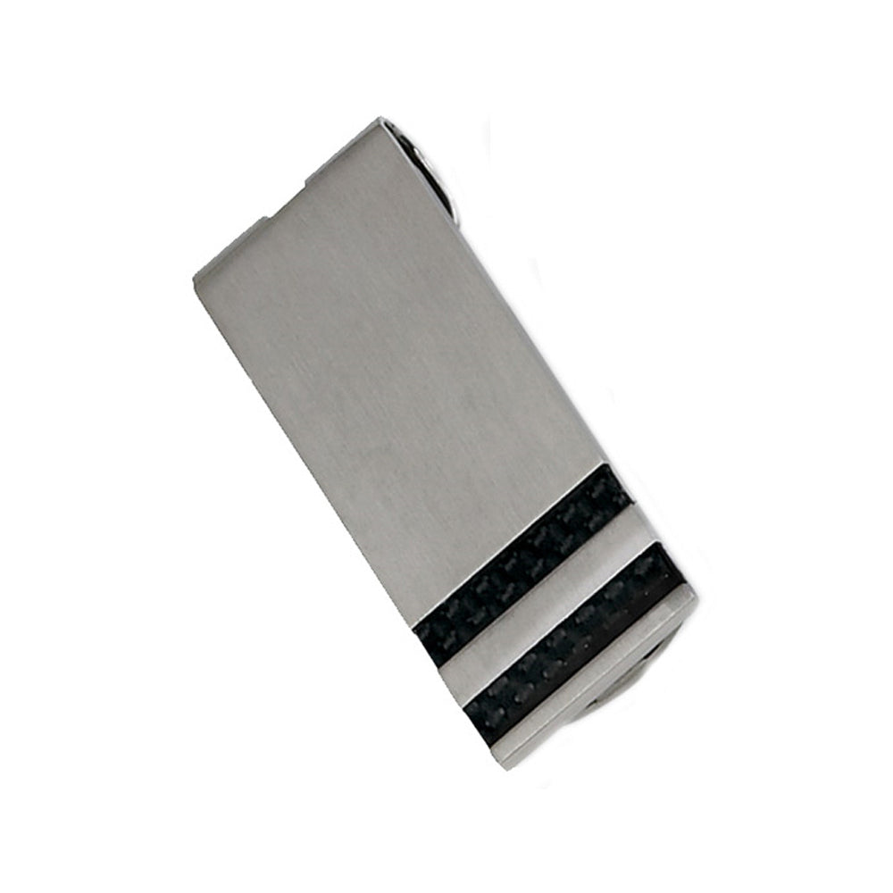 Mens Black Carbon Fiber Money Clip in Brushed Stainless Steel Image 1