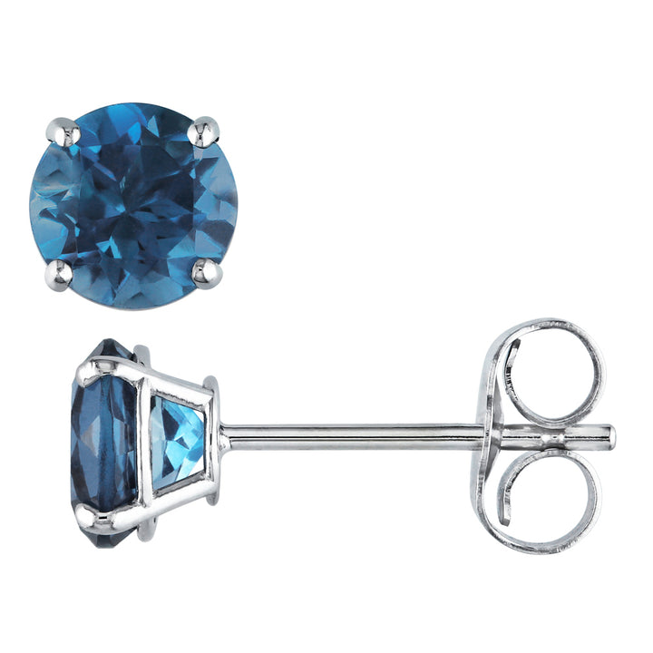 1.10 Carat (ctw) London Blue Topaz Solitaire Earrings in 14K White Gold Image 3