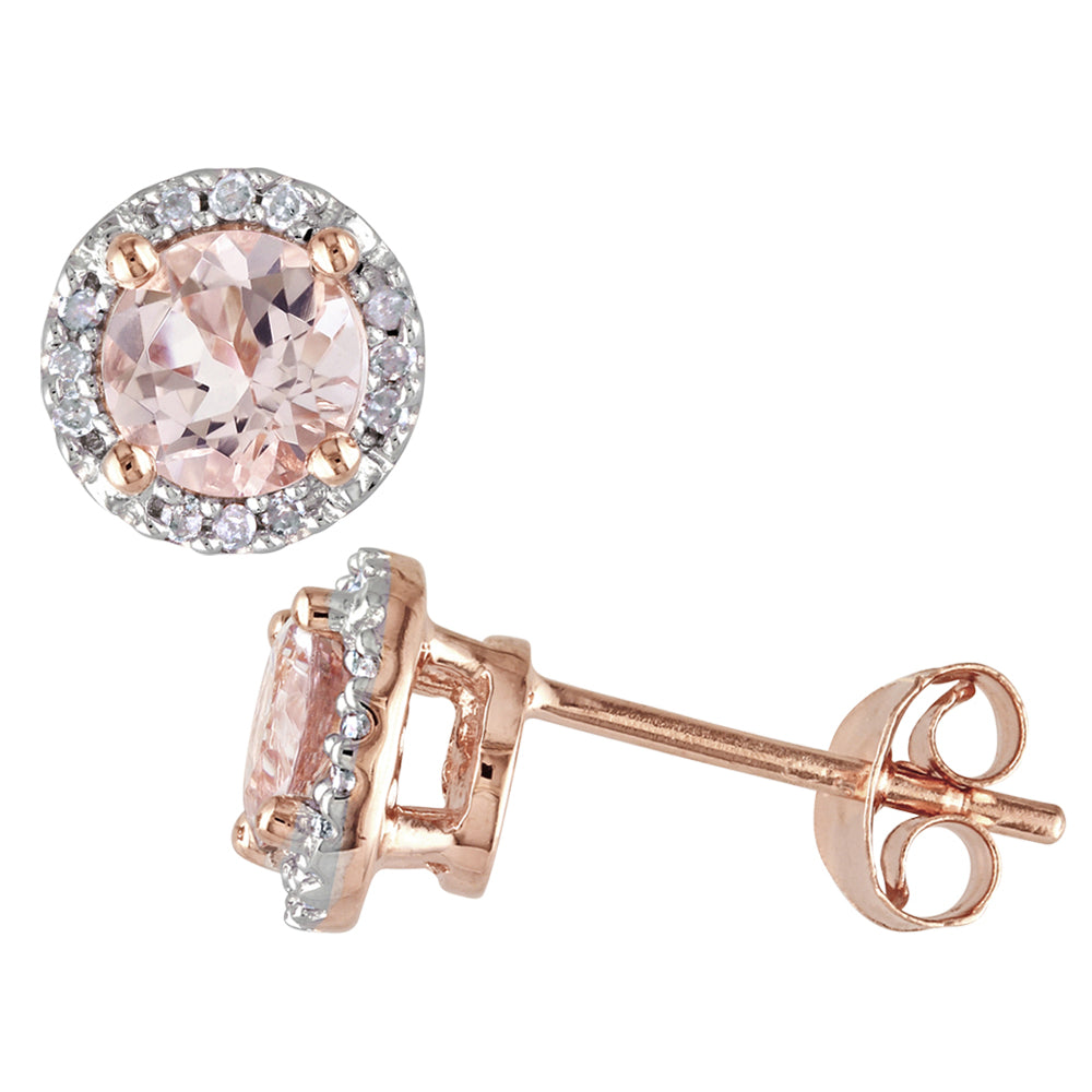 1.00 Carat (ctw) Morganite Halo Earrings with Diamonds in Rose Sterling Silver Image 1