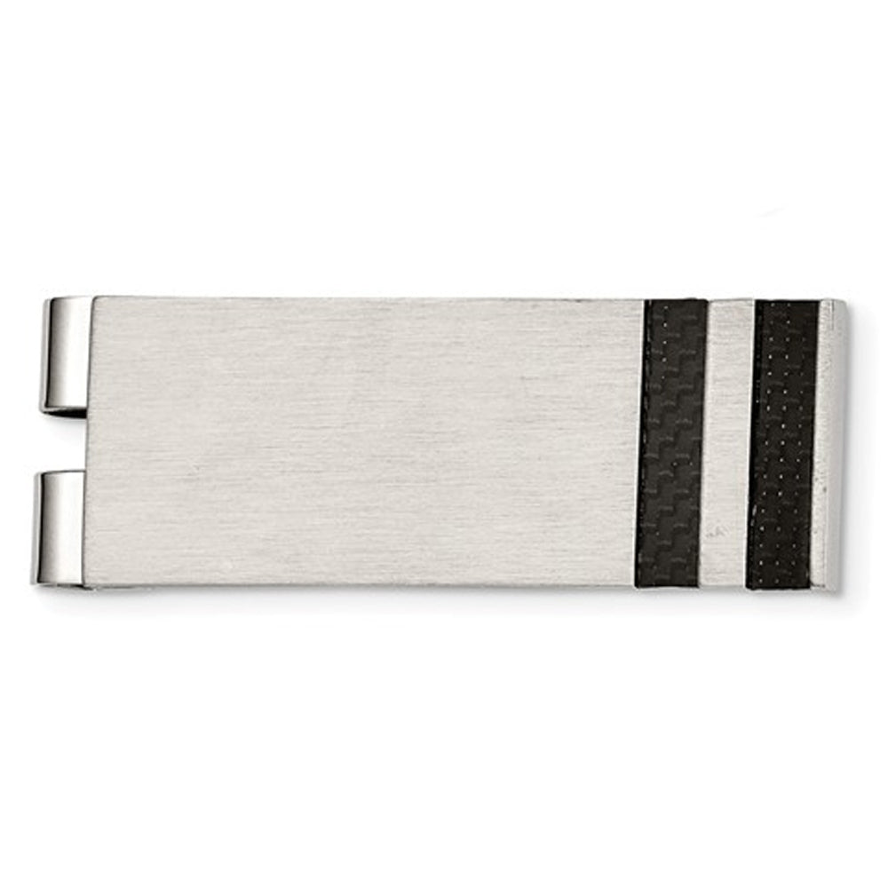 Mens Black Carbon Fiber Money Clip in Brushed Stainless Steel Image 4