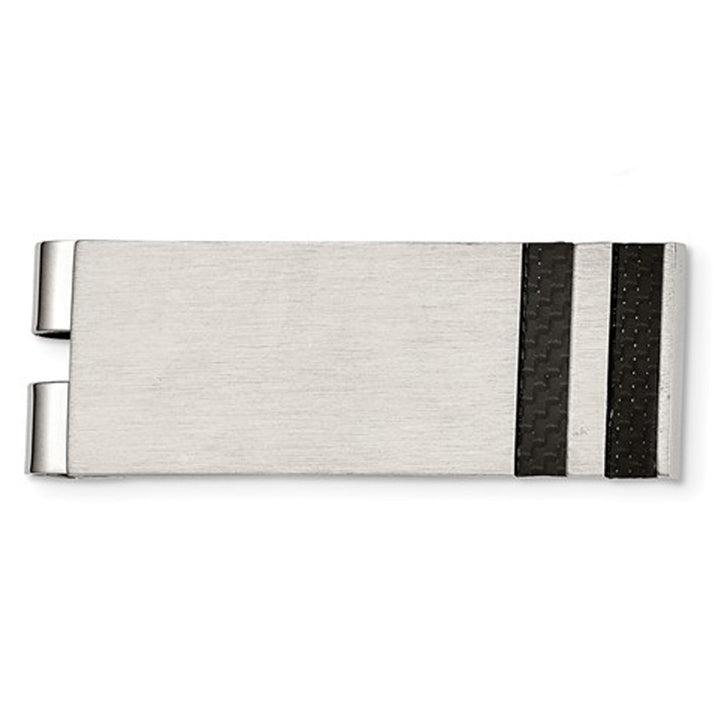 Mens Black Carbon Fiber Money Clip in Brushed Stainless Steel Image 4