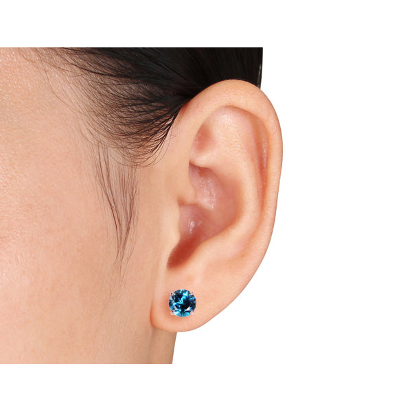 1.10 Carat (ctw) London Blue Topaz Solitaire Earrings in 14K White Gold Image 2