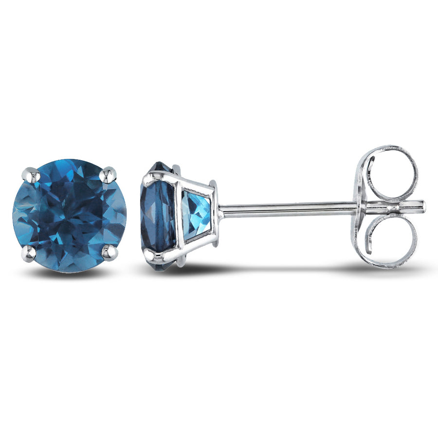 1.10 Carat (ctw) London Blue Topaz Solitaire Earrings in 14K White Gold Image 1