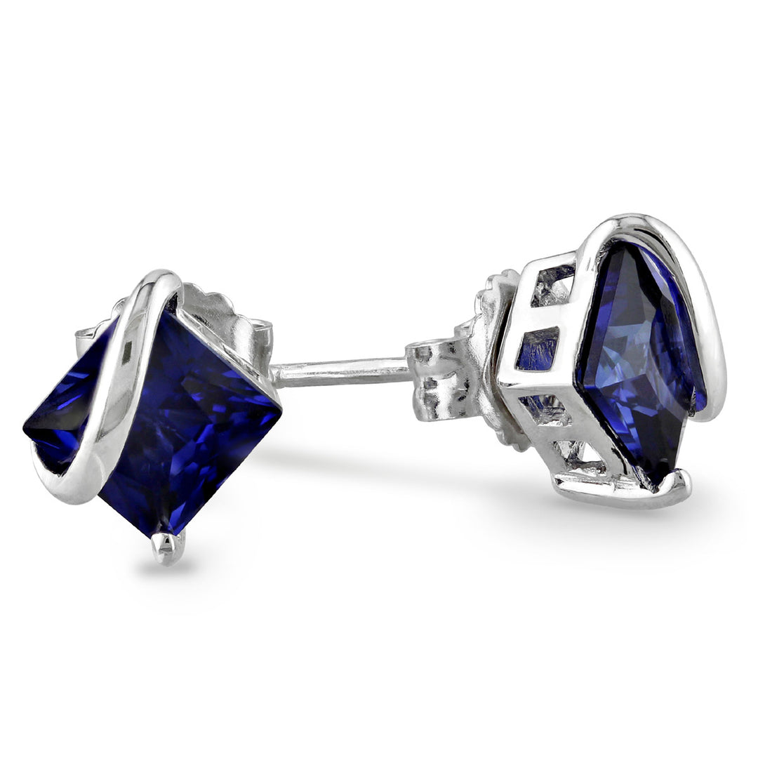 2.70 Carat (ctw) Lab-Created Blue Sapphire Earrings in Sterling Silver Image 1