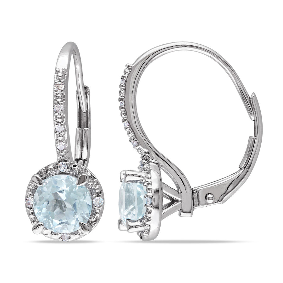 1.50 Carat (ctw) Aquamarine Earrings with Diamonds in Sterling Silver Image 1