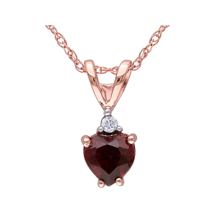 1/2 Carat (ctw) Garnet and Diamond Pendant Necklace in 10K Rose Gold with Chain Image 1