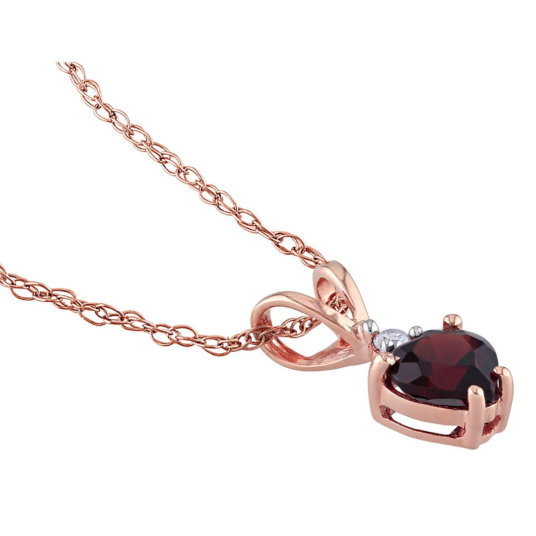 1/2 Carat (ctw) Garnet and Diamond Pendant Necklace in 10K Rose Gold with Chain Image 2