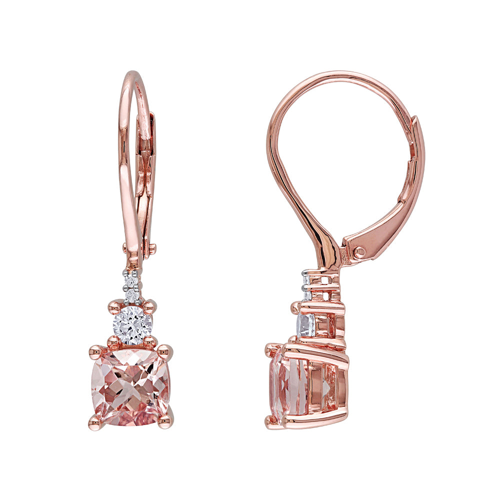 Morganite and Created Synthetic White Sapphire Earrings 2.50 Carat (ctw) with Diamonds in Rose Sterling Silver Image 1