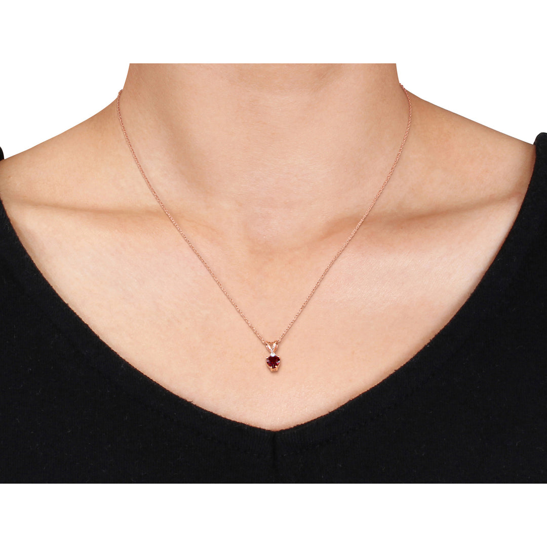 1/2 Carat (ctw) Garnet and Diamond Pendant Necklace in 10K Rose Gold with Chain Image 3