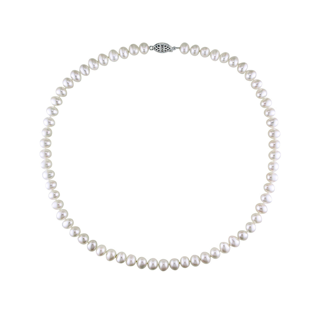 White Potato Freshwater Cultured Pearl 6.5-7mm Necklace (18 inch) in Sterling Silver Image 2