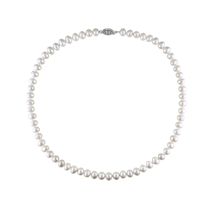 White Potato Freshwater Cultured Pearl 6.5-7mm Necklace (18 inch) in Sterling Silver Image 2