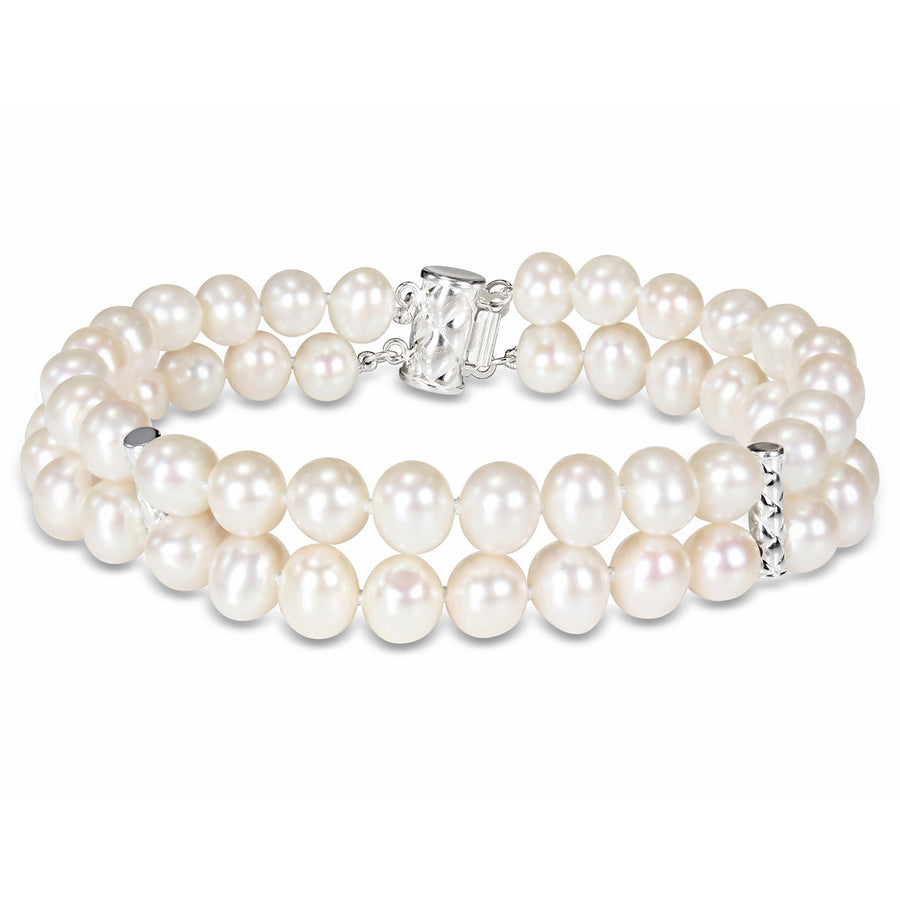 Double Strand Freshwater Cultured 6-7mm Pearl Bracelet (7.5 inch) in Sterling Silver Image 1