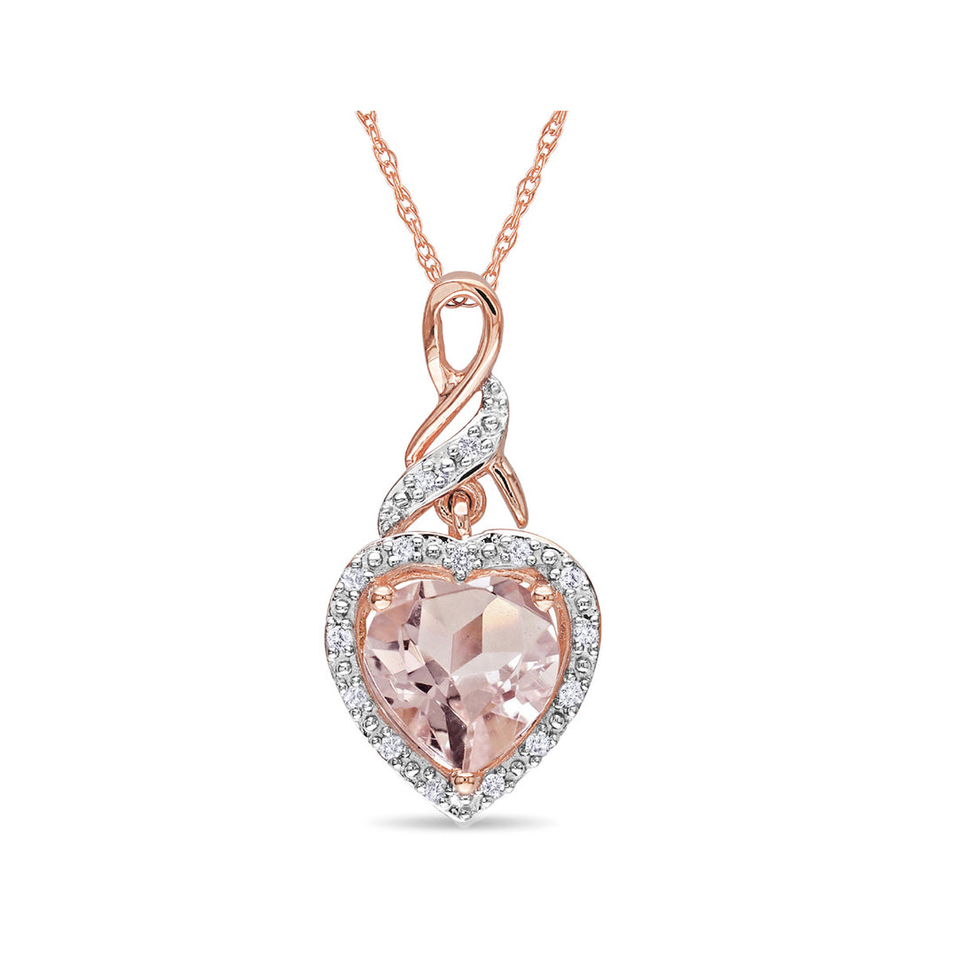 1.80 Carat (ctw) Morganite and Diamond Heart Pendant Necklace in 10K Rose Pink Gold with Chain Image 1
