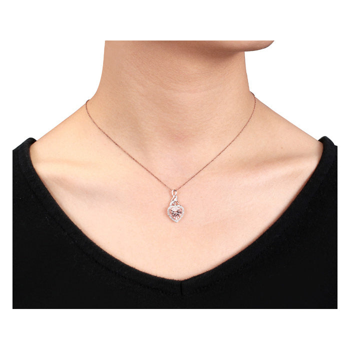 1.80 Carat (ctw) Morganite and Diamond Heart Pendant Necklace in 10K Rose Pink Gold with Chain Image 2