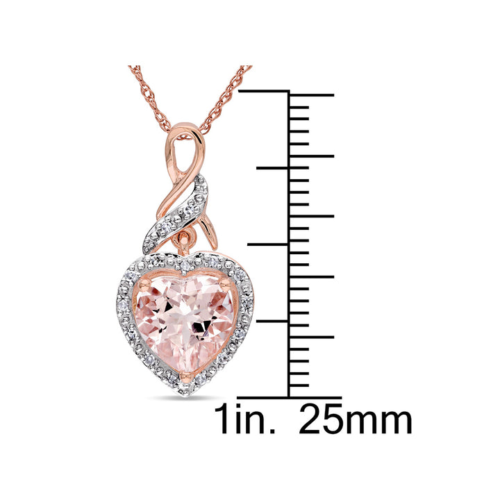 1.80 Carat (ctw) Morganite and Diamond Heart Pendant Necklace in 10K Rose Pink Gold with Chain Image 3