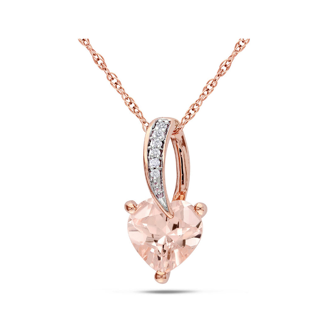 1.10 Carat (ctw) Morganite and Diamond Heart Pendant Necklace in 10K Rose Pink Gold with Chain Image 1