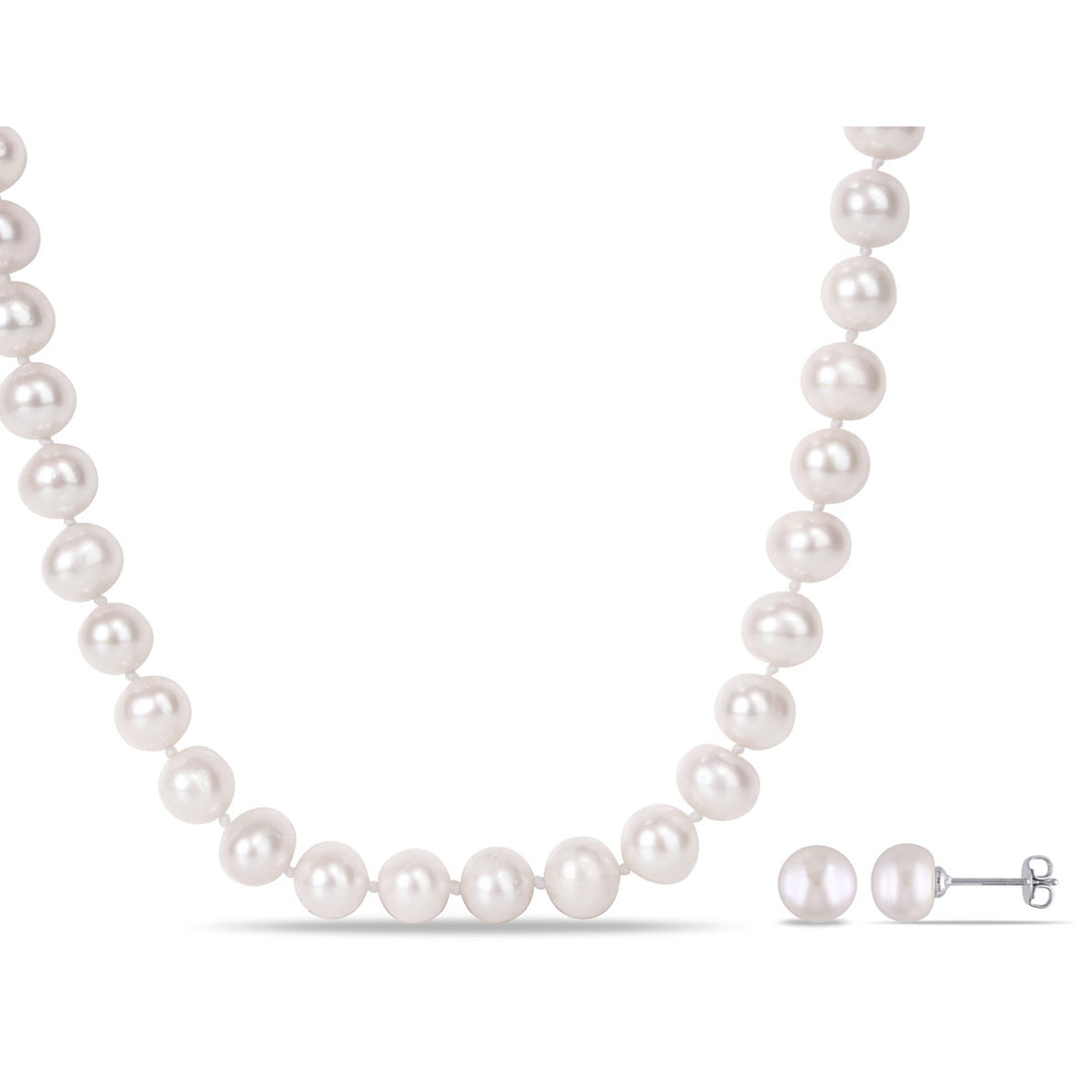 Freshwater Cultured Pearl 9-10mm Necklace (18 inch) and Earring Set Image 1