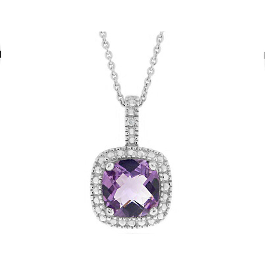 1 3/4 Carat (ctw) Amethyst Pendant Necklace with Diamond Accentin Sterling Silver with Chain Image 1