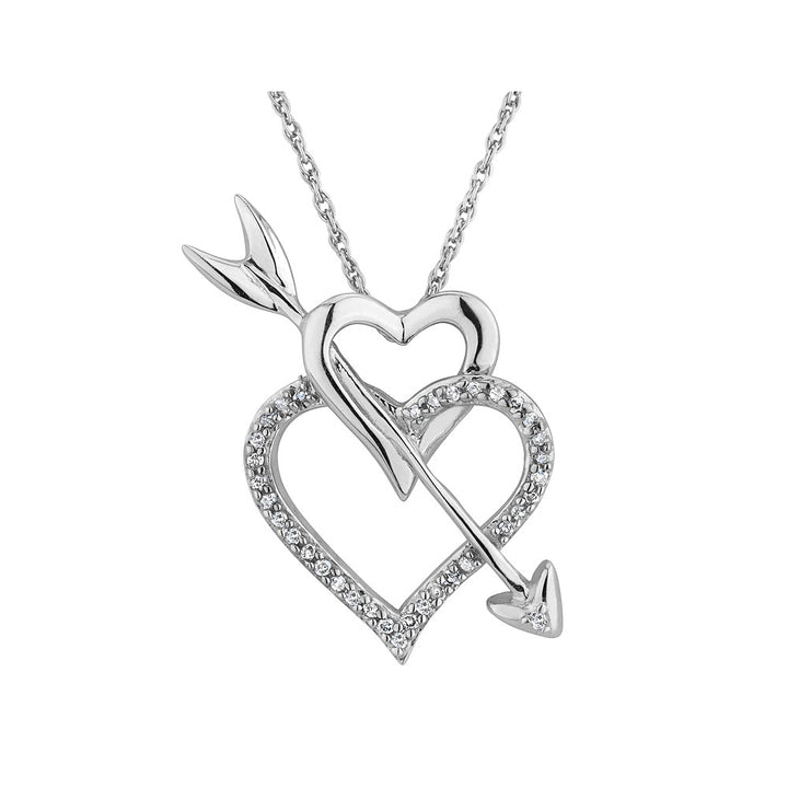 1/10 Carat (ctw I-JI2-I3) Double Heart and Arrow Pendant Necklace in Sterling Silver with Chain Image 1
