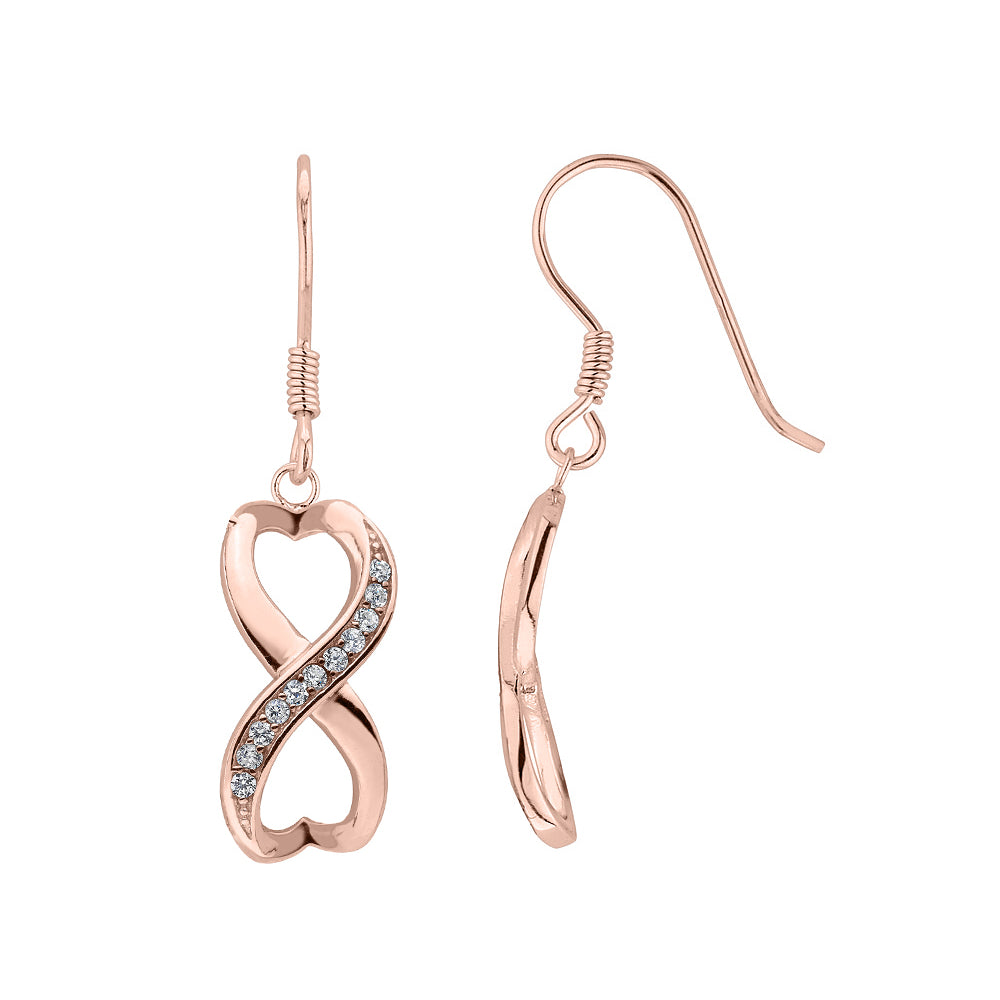 Double Heart Synthetic White Topaz Earrings in Sterling Silver with Rose Pink Gold Image 1