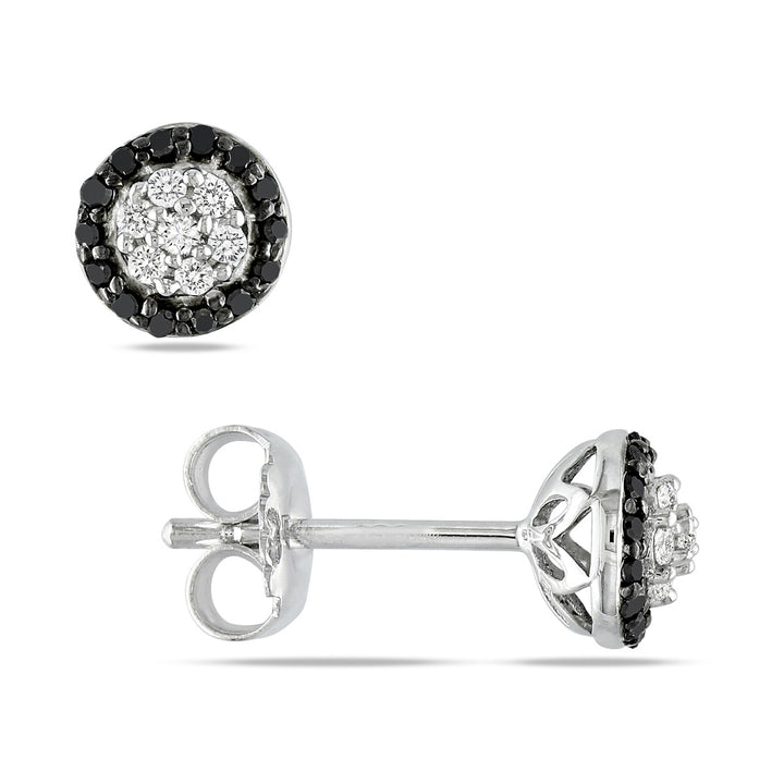 1/4 Carat (ctw I2-I3) Black and White Diamond Halo Earrings in Sterling Silver Image 1