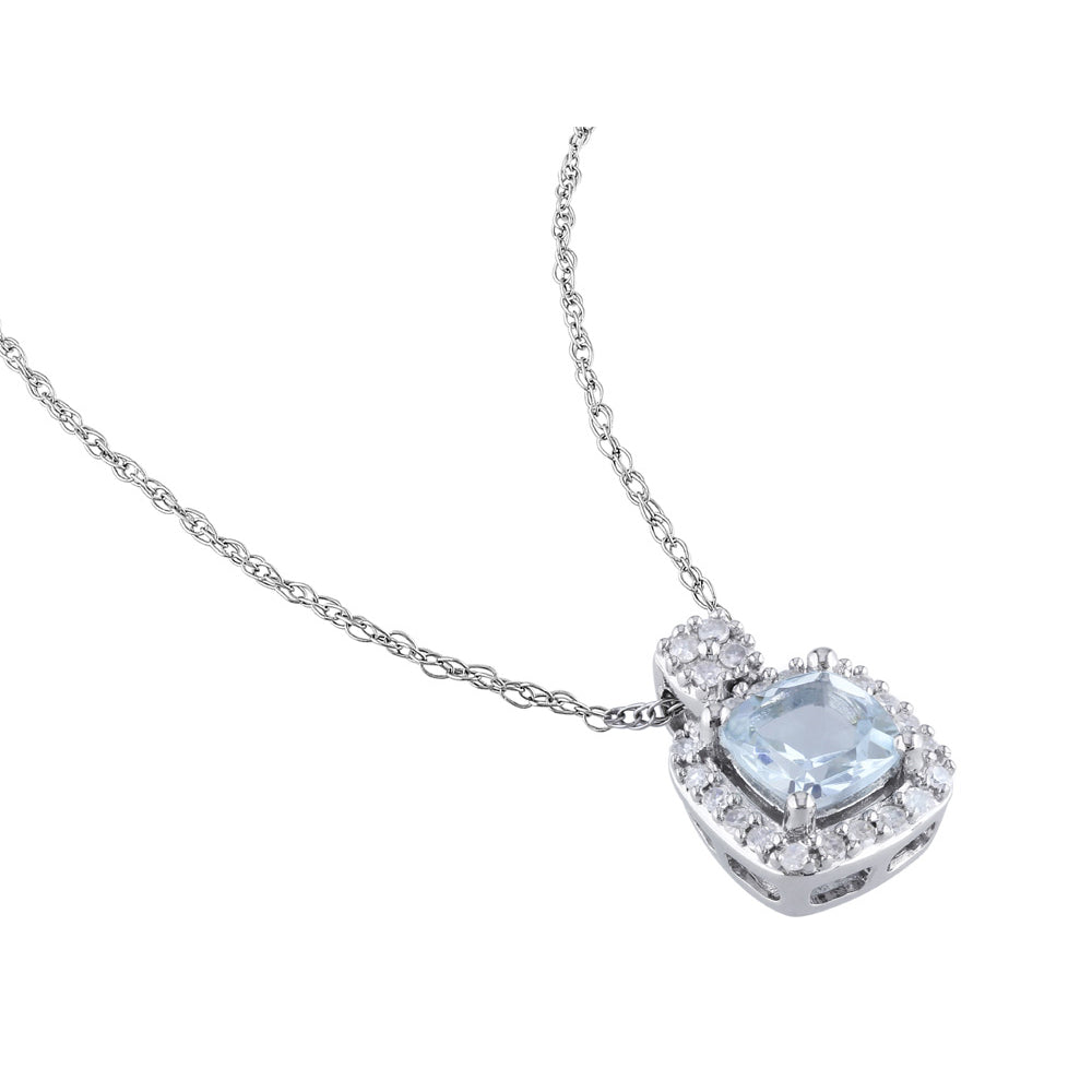 1/2 Carat (ctw) Aquamarine Pendant Necklace with Diamonds in 10K White Gold with Chain Image 2