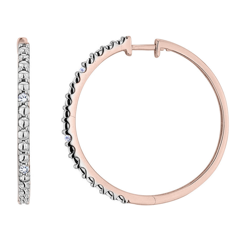 Diamond Hoop Earrings in Sterling Silver with Rose Pink Gold Plating 1 Inch Image 1