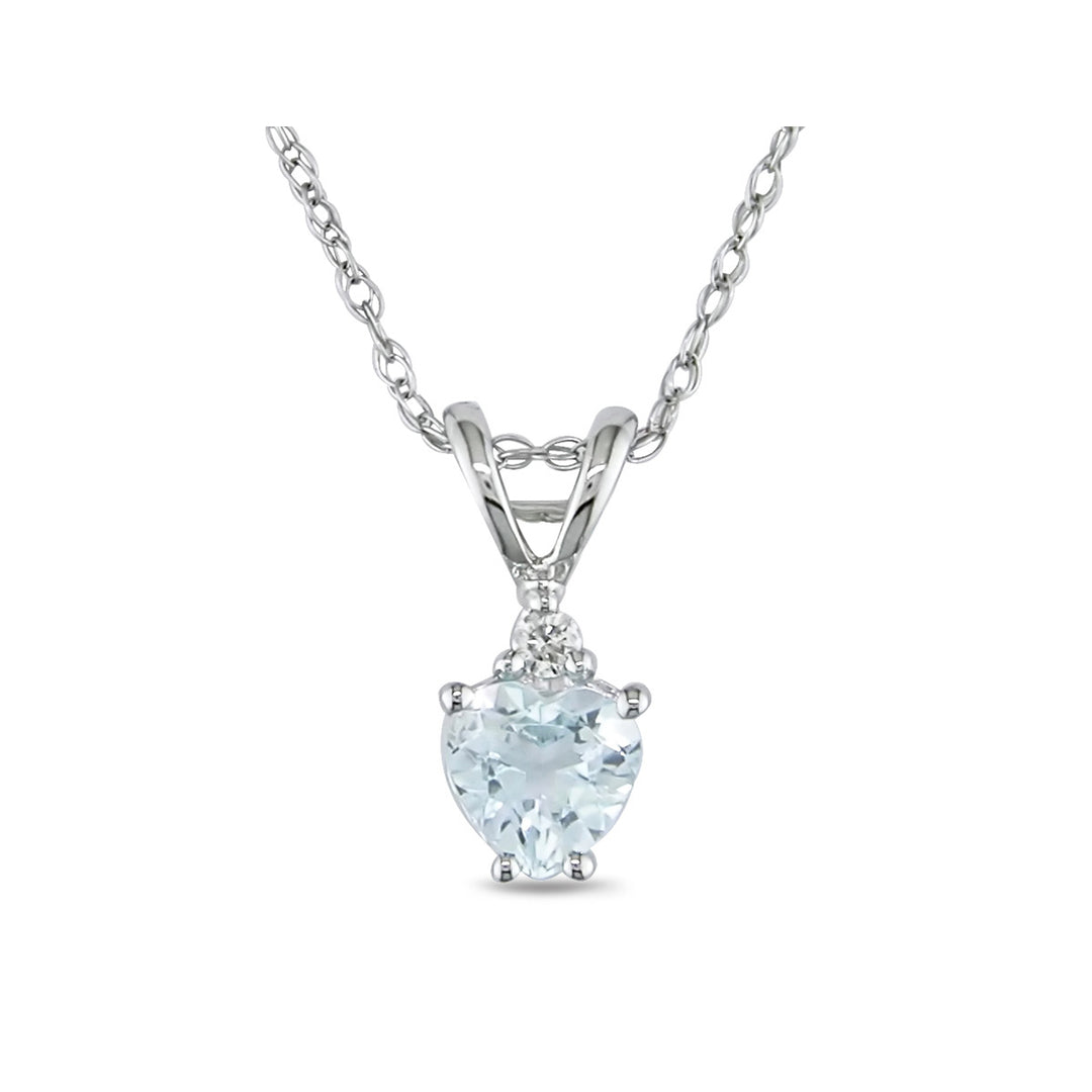 1/3 Carat (ctw) Aquamarine Heart Pendant in 10K White Gold with Chain Image 1