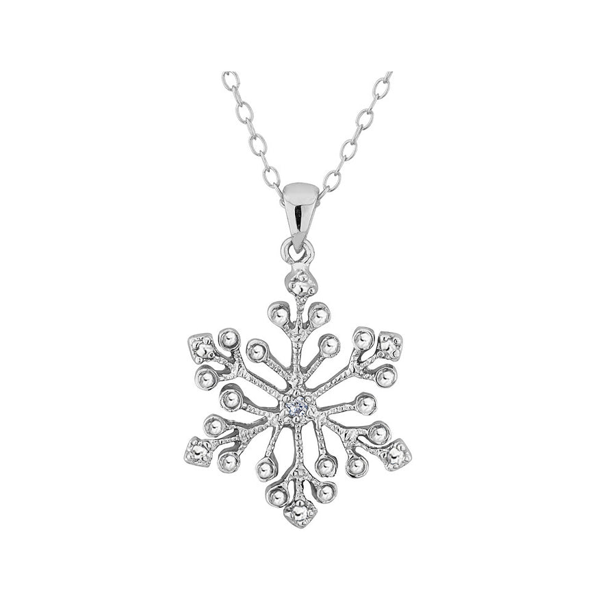 Sterling Silver Snowflake Pendant Necklace with Accent Diamond with Chain Image 1