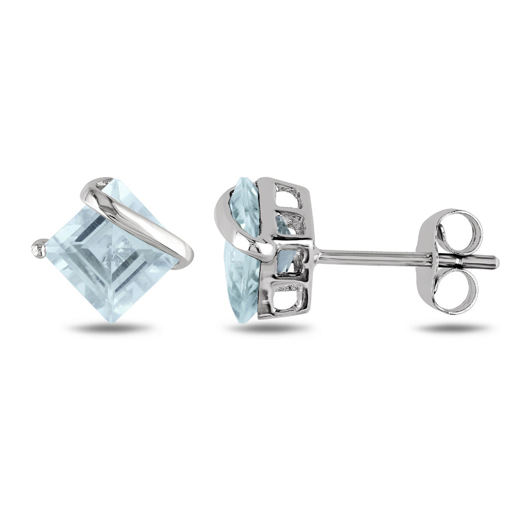 2.0 Carat (ctw) Solitaire Aquamarine Earrings in 10K White Gold Image 1