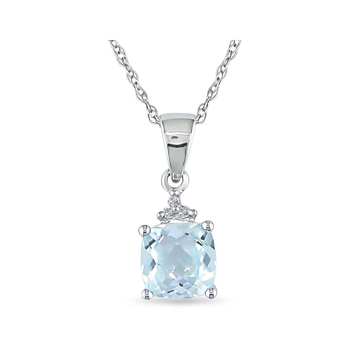 4/5 Carat (ctw) Aquamarine Solitaire Pendant Necklace in 10K White Gold with Chain Image 1