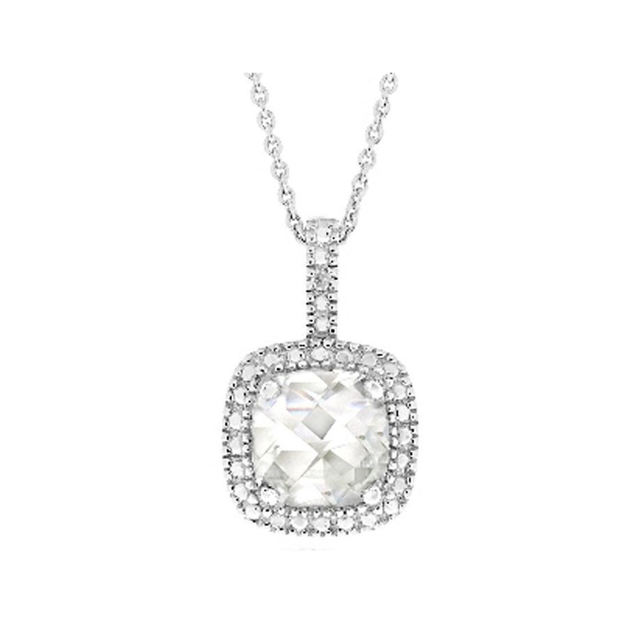 Lab-Created White Topaz Pendant Necklace with Diamond Accent 1 3/4 Carat (ctw) in Sterling Silver with Chain Image 1