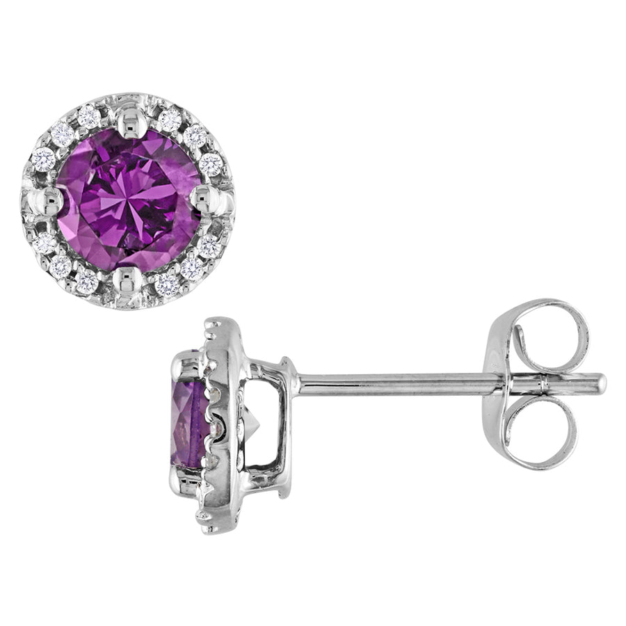 Simulated Alexandrite and Diamond Halo Earrings 1.20 Carat (ctw) in 10K White Gold Image 1