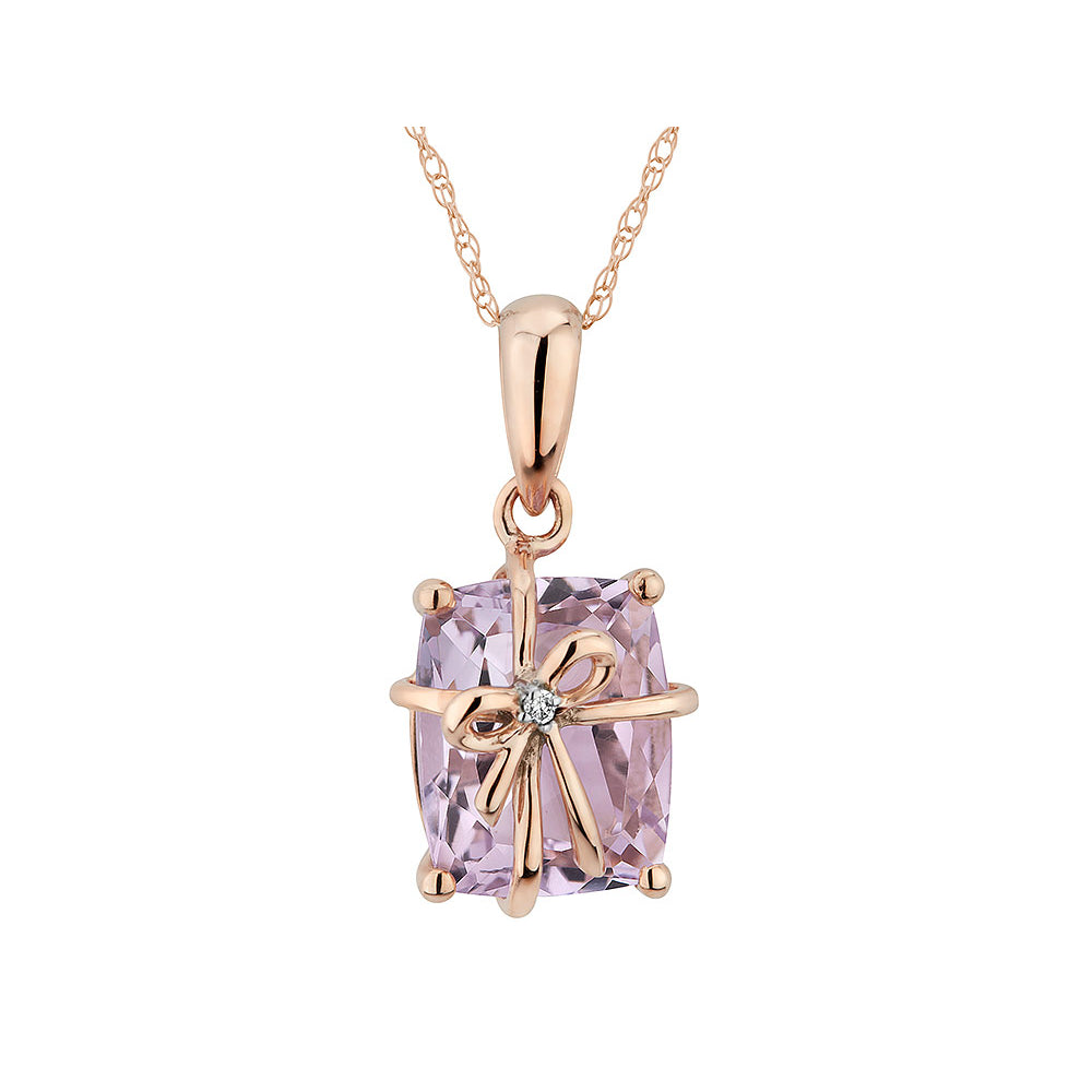 2.65 Carat (ctw) Pink Amethyst Ribbon Pendant Necklace with Diamond in 10K Rose Gold with Chain Image 1