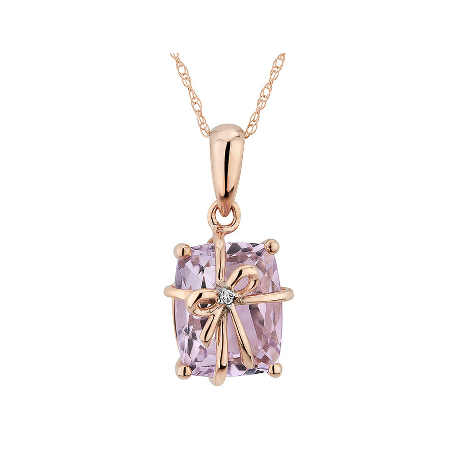 2.65 Carat (ctw) Pink Amethyst Ribbon Pendant Necklace with Diamond in 10K Rose Gold with Chain Image 1