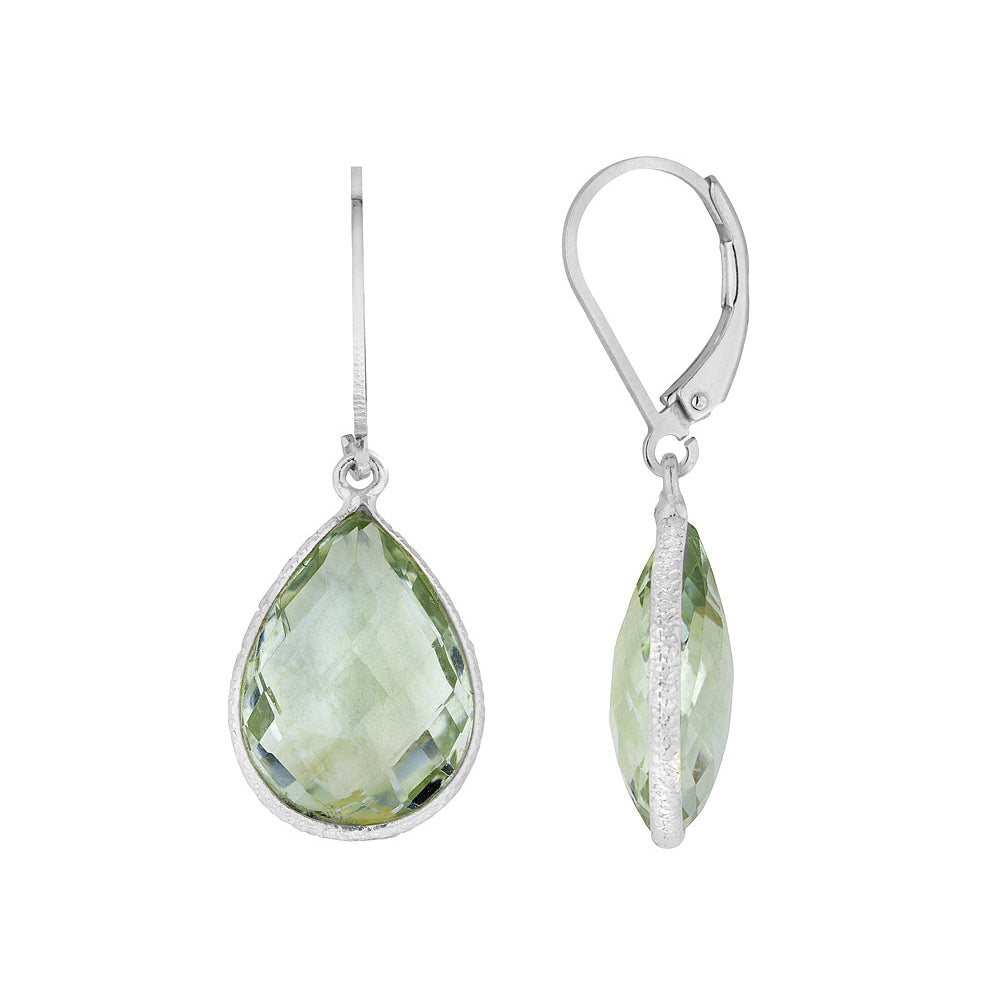 12.0 Carat (ctw) Green Amethyst Teardrop Earrings in Sterling Silver Image 1