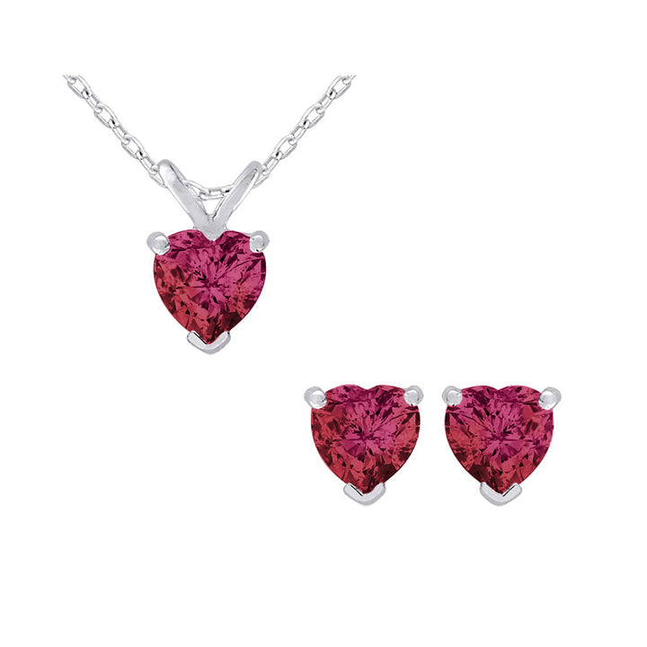 1.50 Carat (ctw) Lab-Created Ruby Heart Earrings and Pendant Necklace Set in Sterling Silver Image 1