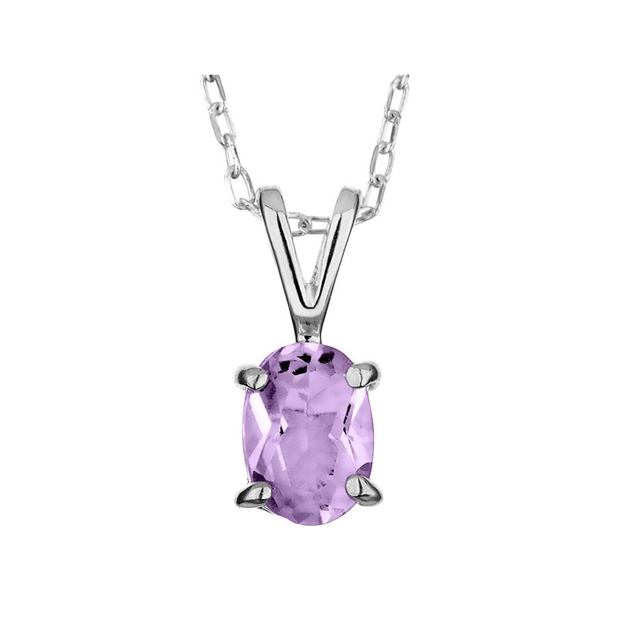 8x6mm Amethyst Pendant Necklace in Sterling Silver with Chain Image 1
