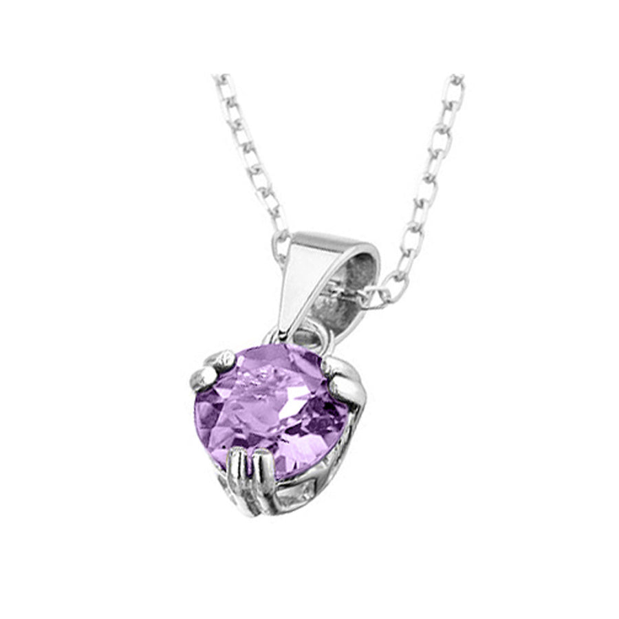6mm Amethyst Pendant Necklace in Sterling Silver with Chain Image 1